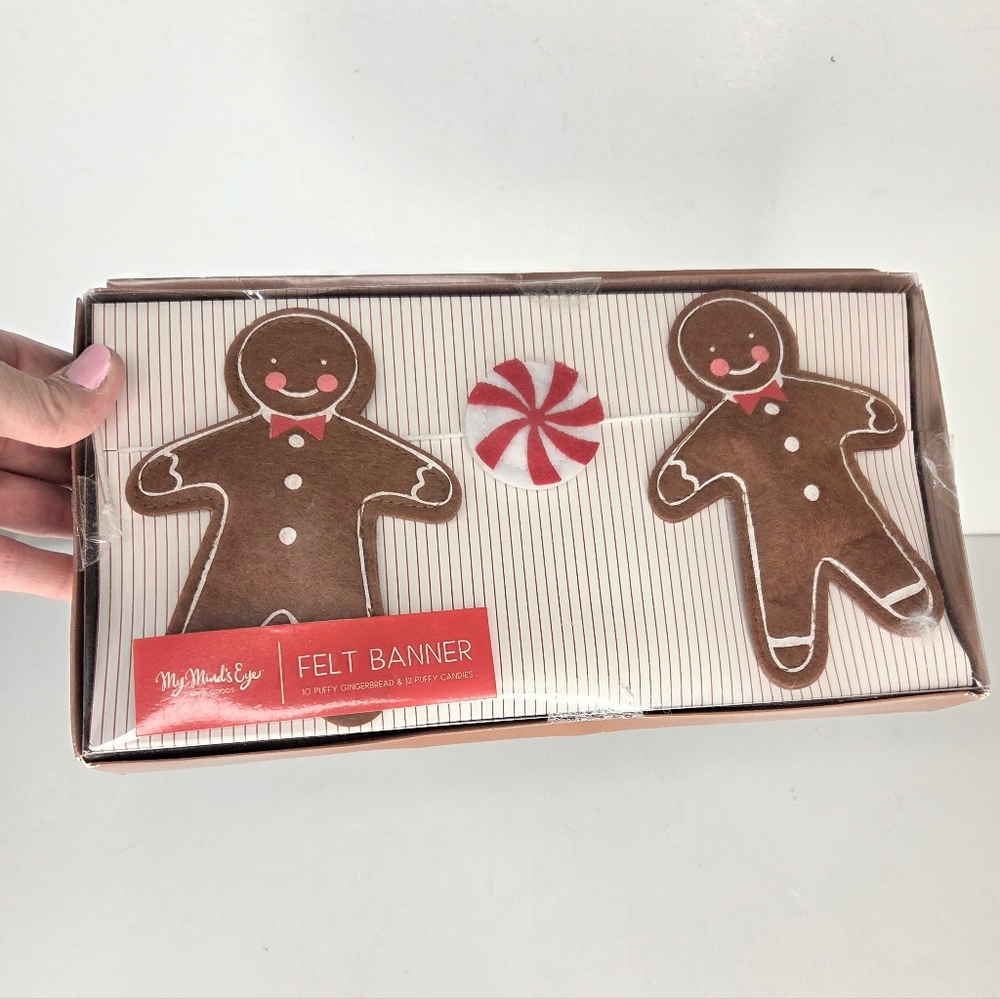 Felt Gingerbread Garland Banner Boy Girl Peppermint Candy Canes Christmas Decor - Picture 3 of 8